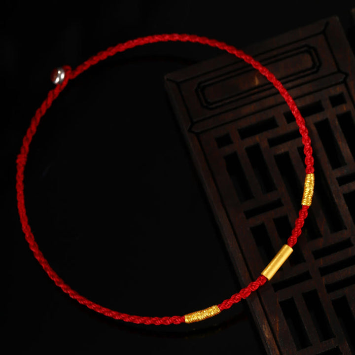 Buddha Stones999 ゴールドビーズ ハンドメイド 4本糸 願い結び 編み込み 守護ブレスレット