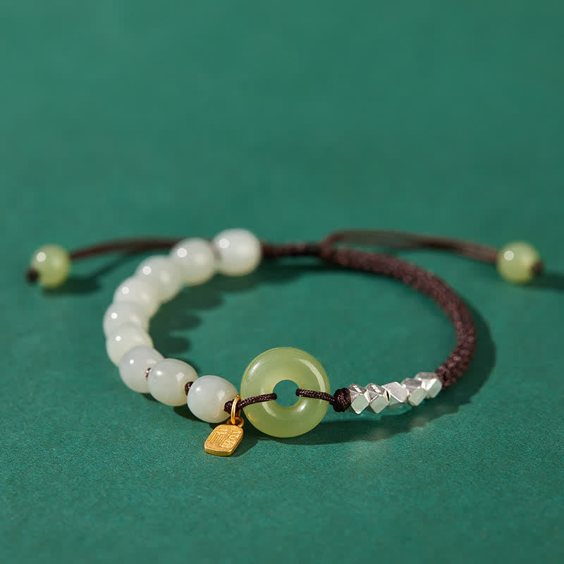 Buddha Stones 925スターリングシルバー 和田翡翠 平和バックル ビーズ 幸運 幸福 チャームブレスレット