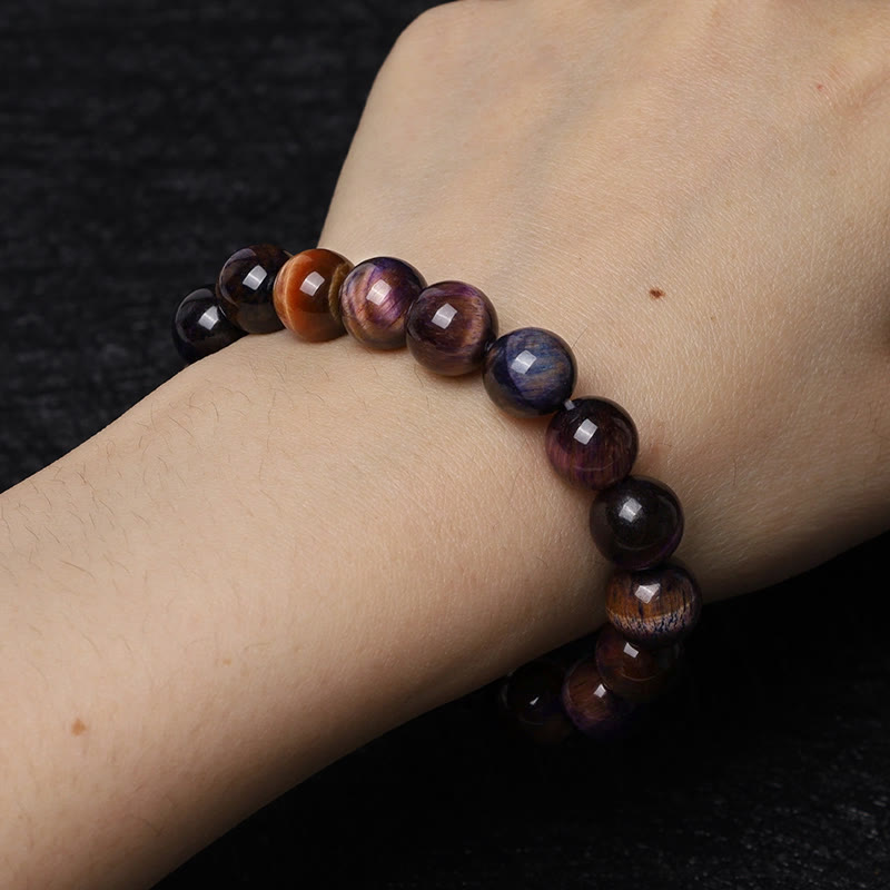 Buddha Stones天然パープルタイガーアイ保護力ブレスレット