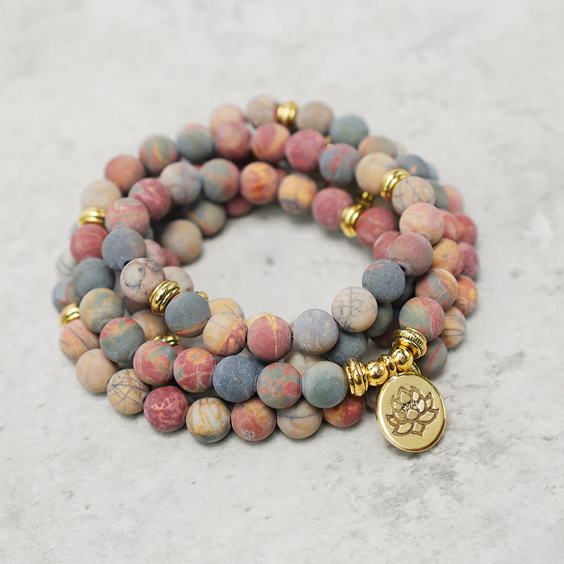 Buddha Stones108個入りマーラー数珠ビーズ ピカソジャスパーストーン 勇気エネルギーブレスレット - image 2