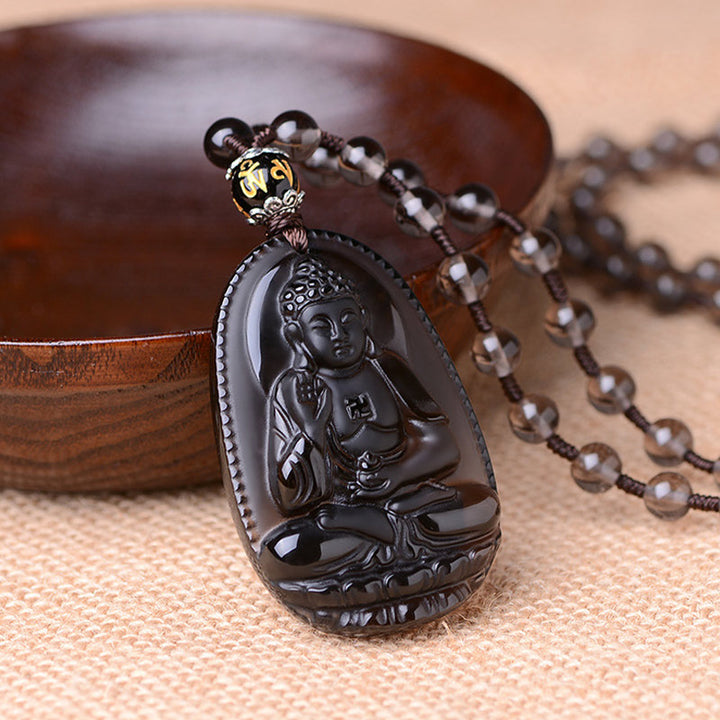 Buddha Stones、十二支、黒曜石のお守りネックレス