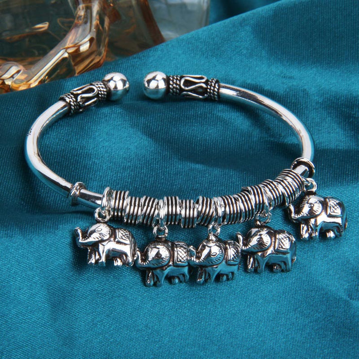 Buddha Stones925スターリングシルバー エレファント強さブレスレットバングル