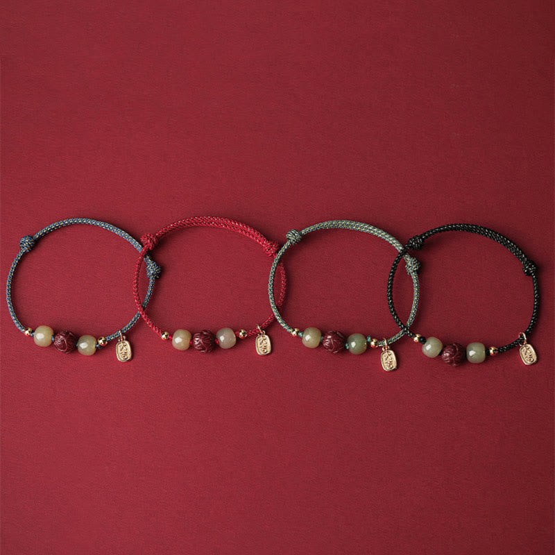 Buddha Stones14K ゴールドメッキ 和田翡翠 辰砂 蓮華 幸運 手作り ロープブレスレット - image 13