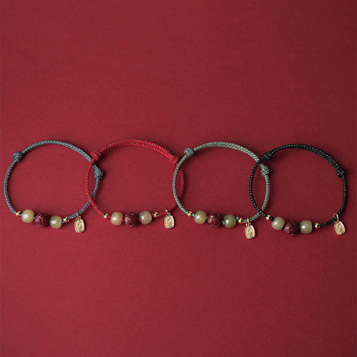 Buddha Stones14K ゴールドメッキ 和田翡翠 辰砂 蓮華 幸運 手作り ロープブレスレット - image 13