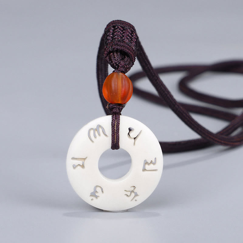 Buddha Stones象牙フルーツオーム・マニ・パドメ・フム彫刻保護ネックレスペンダント - 象牙の実（守護♥サポート） - image 1