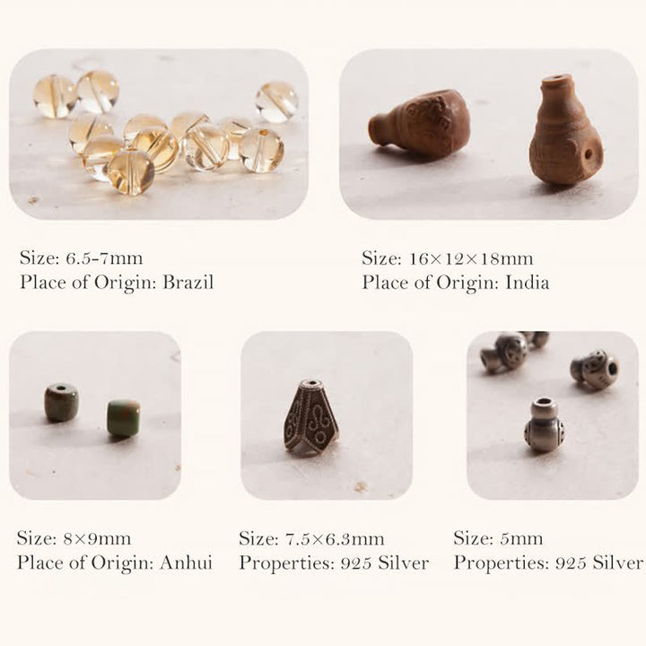 Buddha Stones 108Malaビーズ 925 スターリングシルバー シトリン サンダルウッド ターコイズ 守護 繁栄 ブレスレット