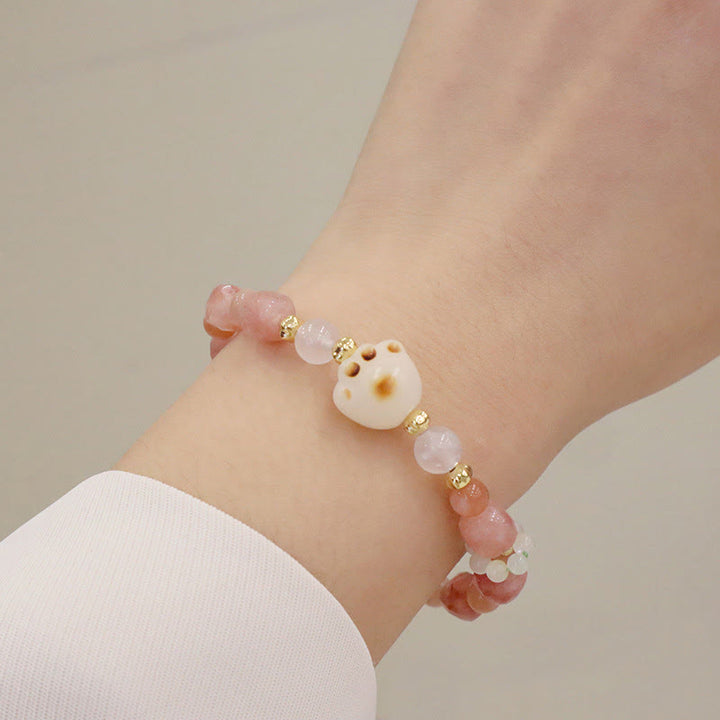 Buddha Stonesグリーンアゲート サンストーン キャッツアイ 菩提樹 猫の足サポートブレスレット - サンストーン＆キャッツアイ - image 5