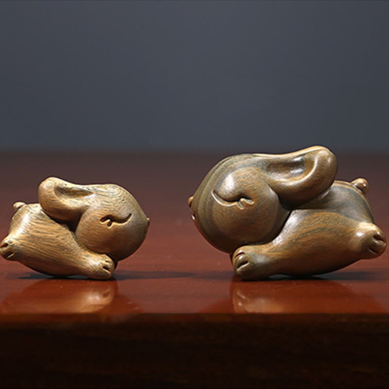 Buddha Stones緑 白檀 小さな ミニ かわいい ウサギ 平和 装飾