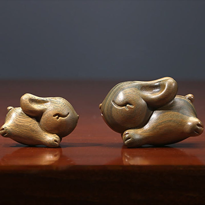 Buddha Stones緑 白檀 小さな ミニ かわいい ウサギ 平和 装飾