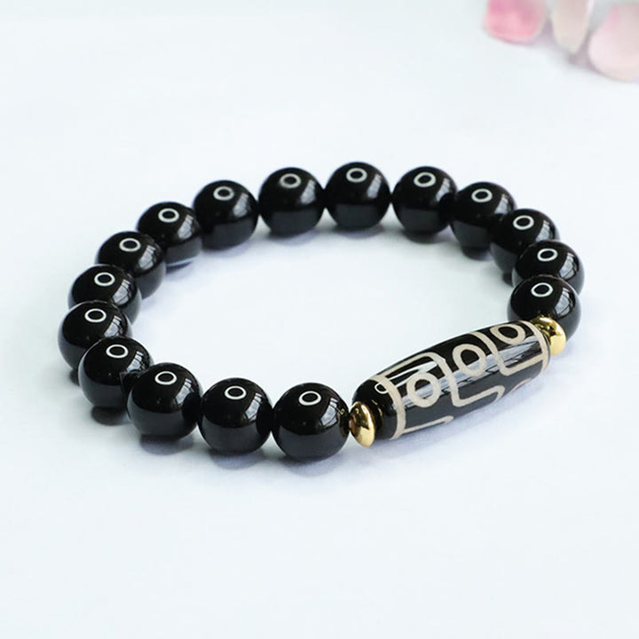 Buddha Stonesチベット九眼ビーズブラックオニキスパワーブレスレット