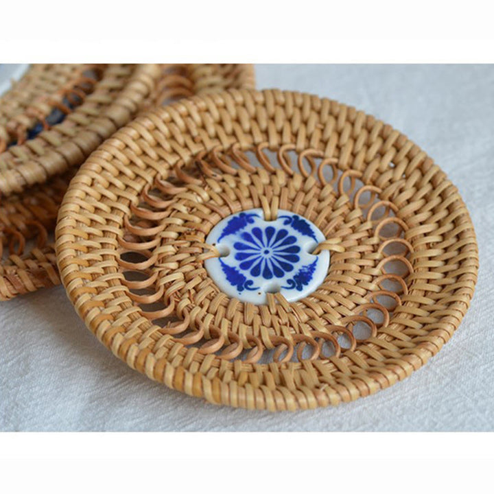 陶器の花柄ラタンカップマットティーカップコースター - image 16