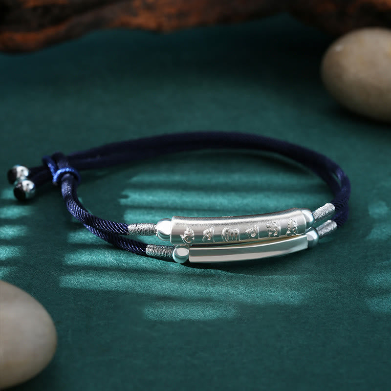 Buddha Stones999スターリングシルバー ハンドメイドオーム・マニ・パドメ・フムフム ピース編みブレスレット