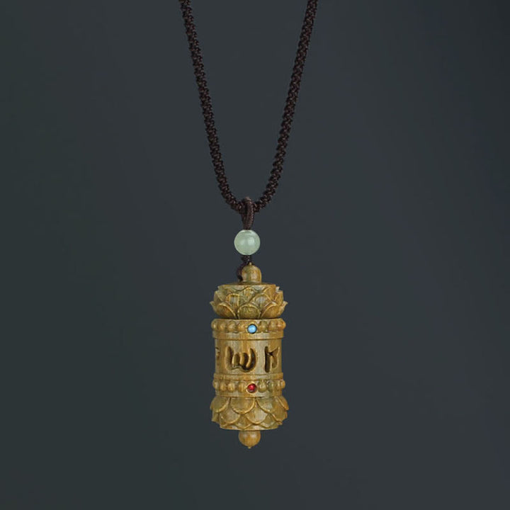Buddha Stonesチベット グリーンサンダルウッド ローズウッドオーム・マニ・パドメ・フムフム ロータス ポジティブ 癒し ネックレス ペンダント - オーム・マニ・パドメ・フムグリーン サンダルウッド - image 1