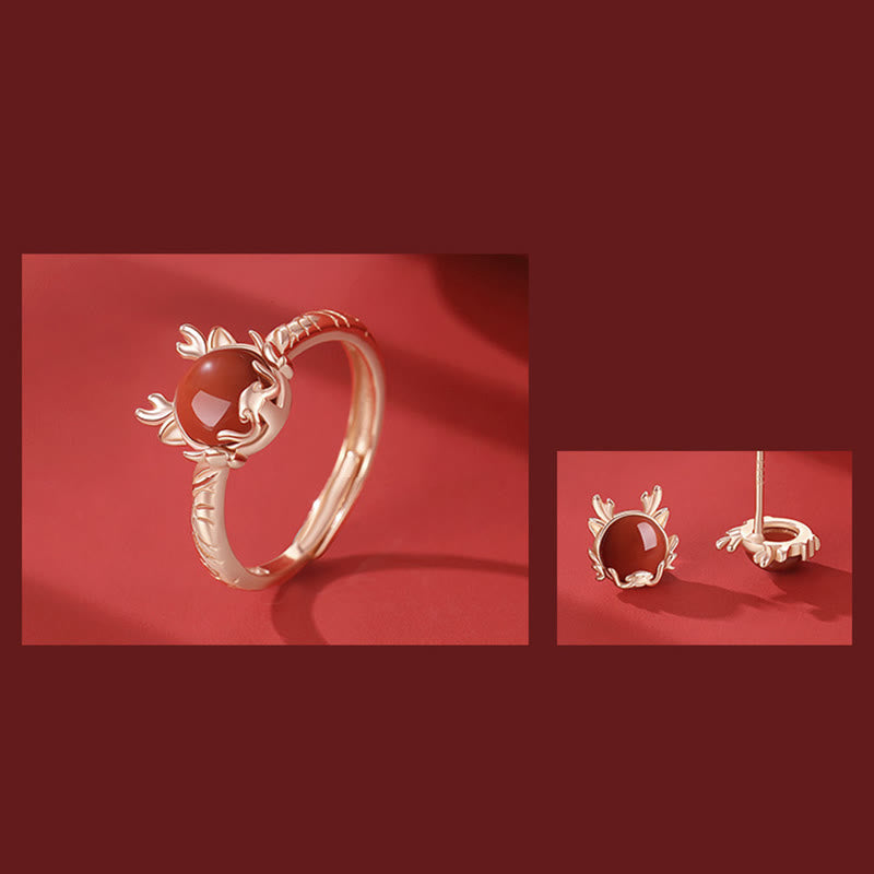 ❗❗❗フラッシュセール -Buddha Stones925 スターリングシルバー 龍年 辰砂 赤瑪瑙 龍守護ブレスレット ネックレス ペンダント イヤリング リング