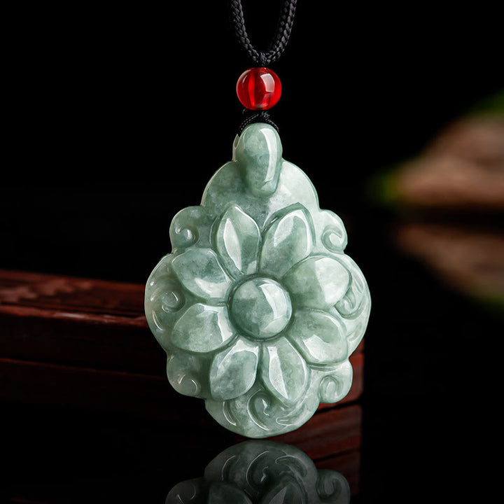 Buddha Stones天然翡翠カランコエブロスフェルディアナ花柄幸運ネックレスペンダント
