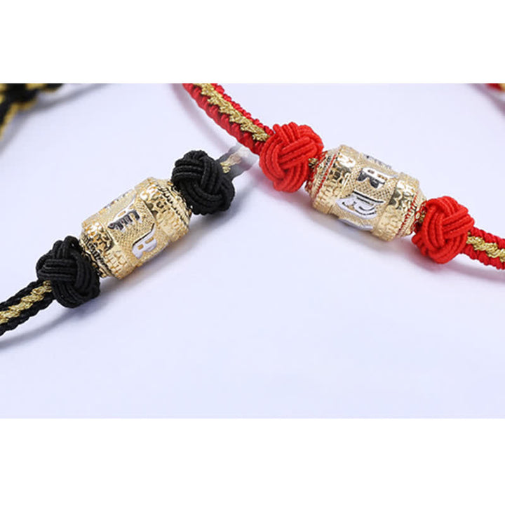 Buddha Stones925 スターリングシルバーオーム・マニ・パドメ・フム祈祷ホイール幸運 強さ赤紐ブレスレット