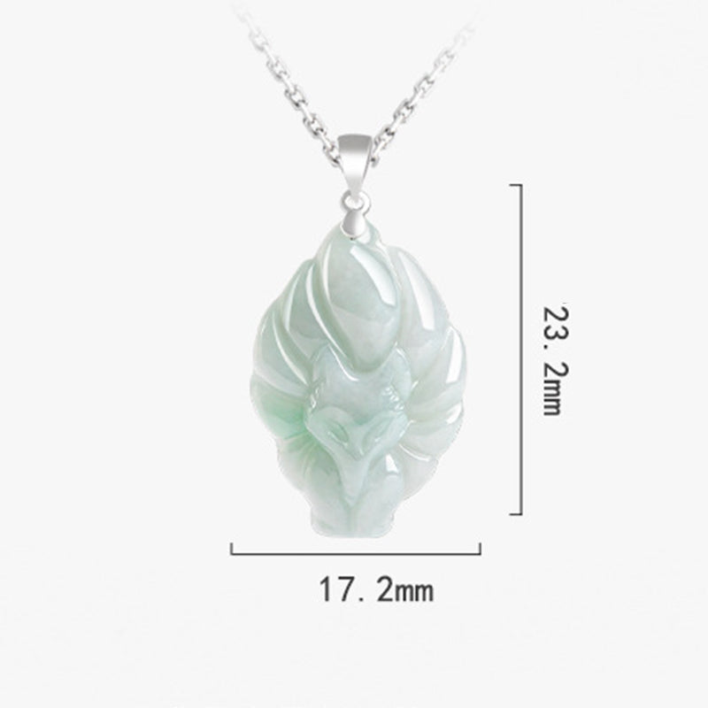 Buddha Stones 925スターリングシルバー 天然翡翠 九尾狐 繁栄のネックレスペンダント