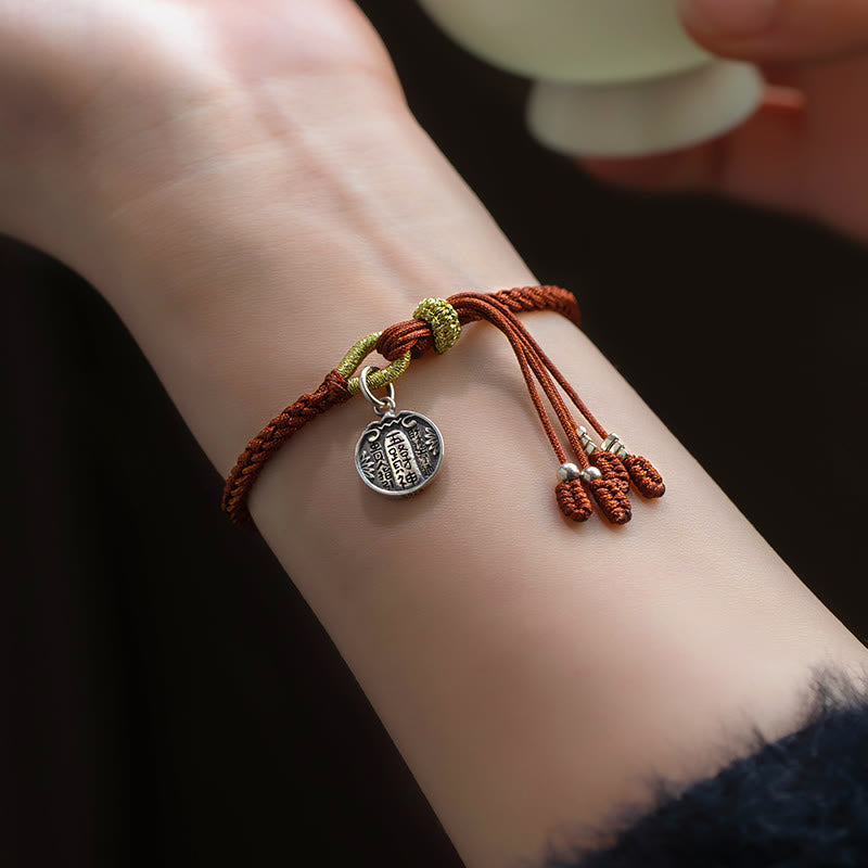 Buddha Stonesハンドメイド 925 スターリングシルバー 五行神 富と幸運の守護 紐編みブレスレット