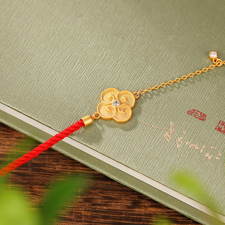 Buddha Stones925スターリングシルバー ゴールドメッキ 四つ葉のクローバー ジルコン 幸運のブレスレット