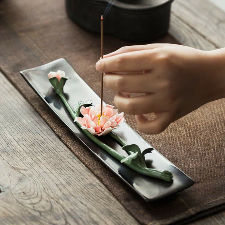 Buddha Stones蓮 牡丹 バラの花 陶器 スピリチュアル 香炉