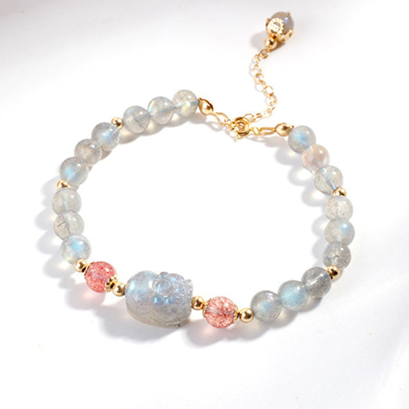 Buddha Stonesムーンストーン ストロベリークォーツ 貔貅ヒーリングブレスレット