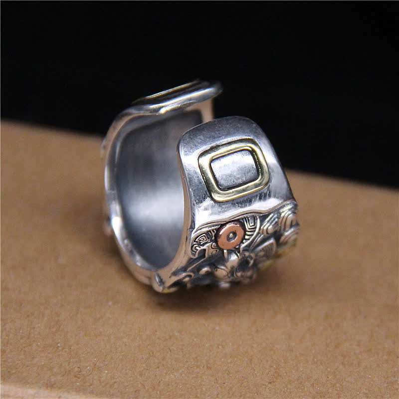Buddha Stones925 スターリングシルバー 風水 魁 牛守 調節可能リング