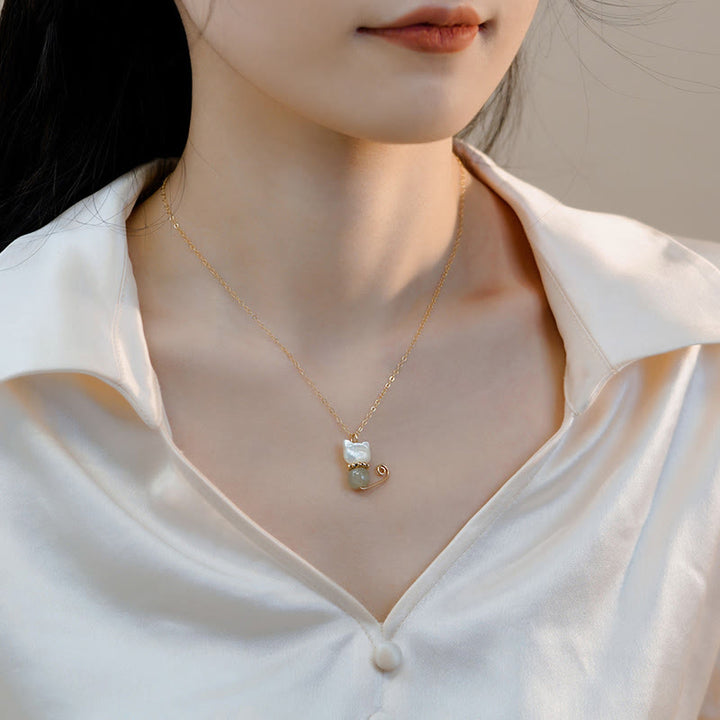 Buddha Stones 14Kゴールドメッキパール 和田翡翠シェル 幸運の猫 子猫ネックレスペンダント - image 7