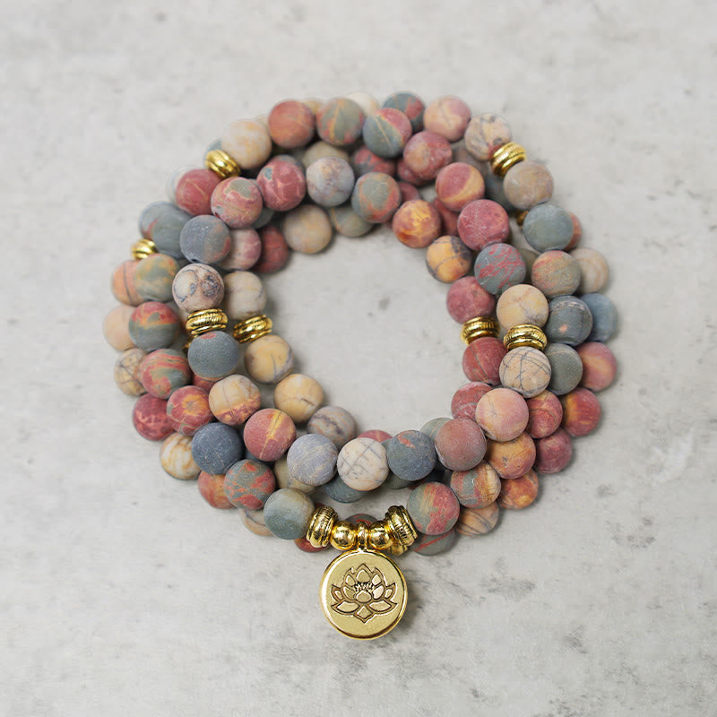 Buddha Stones108個入りマーラー数珠ビーズ ピカソジャスパーストーン 勇気エネルギーブレスレット - image 0