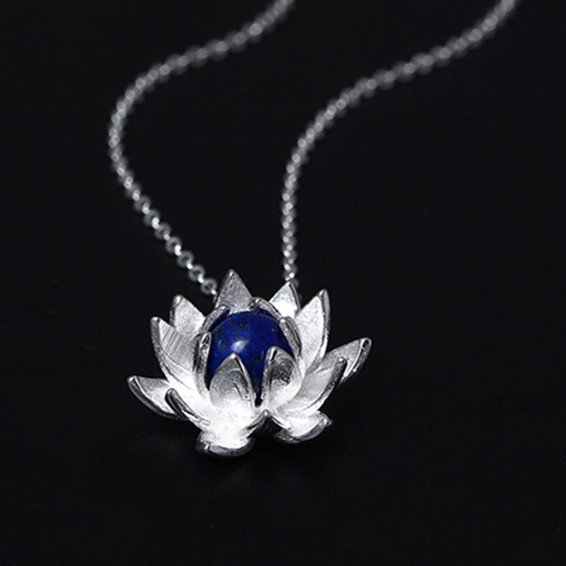 Buddha Stones 925スターリングシルバー ラズライト ラピスラズリ 蓮の花 セルフケアネックレスペンダント - image 5
