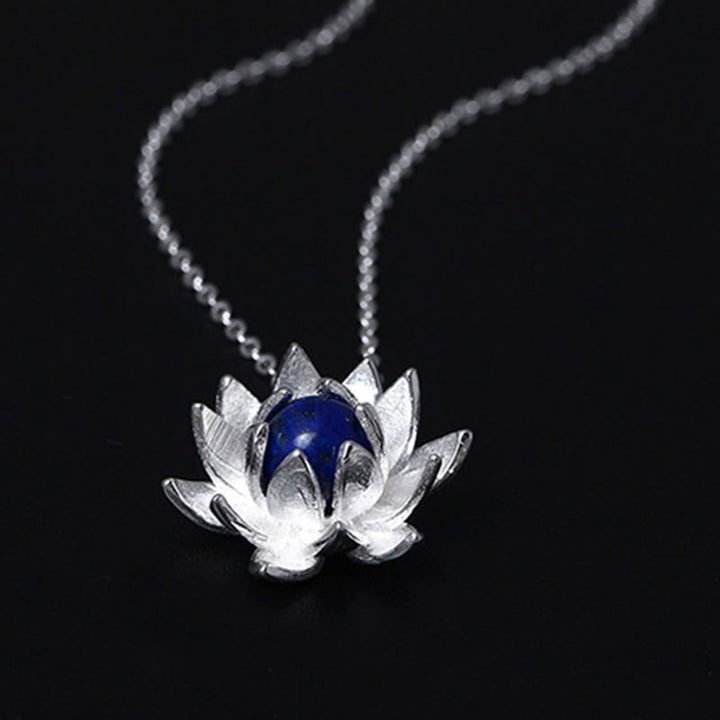 Buddha Stones 925スターリングシルバー ラズライト ラピスラズリ 蓮の花 セルフケアネックレスペンダント - image 5