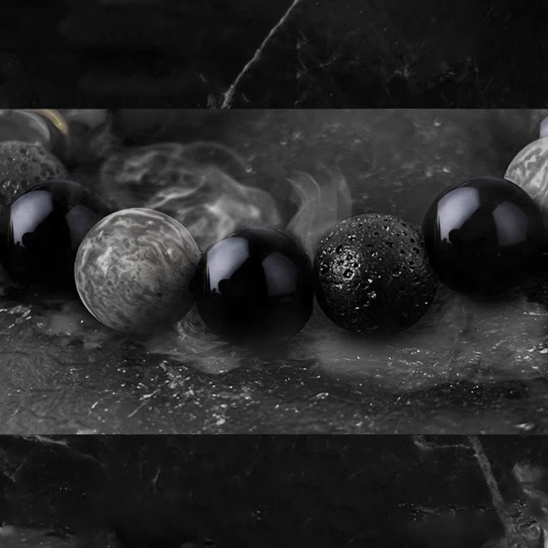 Buddha Stones黒曜石 溶岩石 陰陽強さブレスレット - image 16