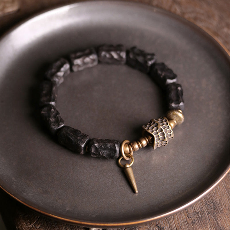 Buddha Stones黒檀 銅 バランス 守護 カップル ブレスレット