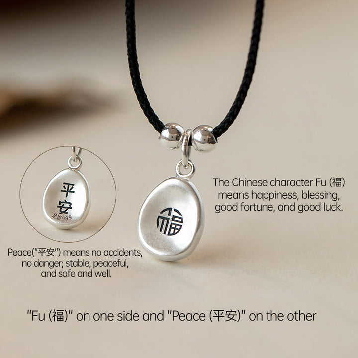 Buddha Stones999スターリングシルバー 平和と喜び 福の字 幸運 925スターリングシルバー チェーンネックレスペンダント