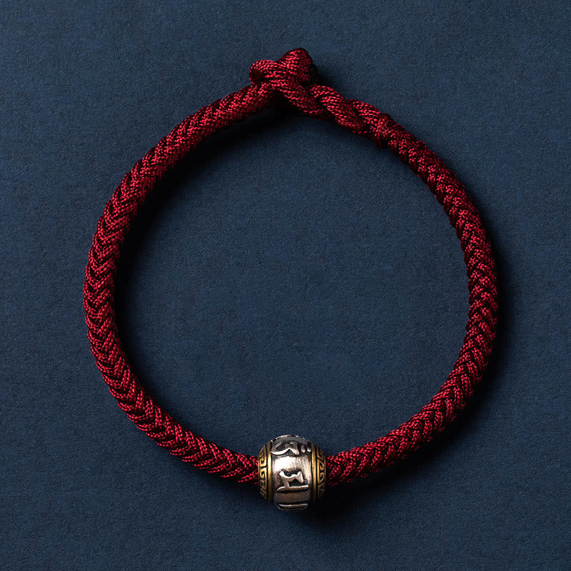 Buddha Stones925 スターリングシルバー チベット ハンドメイドオーム・マニ・パドメ・フム幸運の守護 キングコングノット 編み込みブレスレット