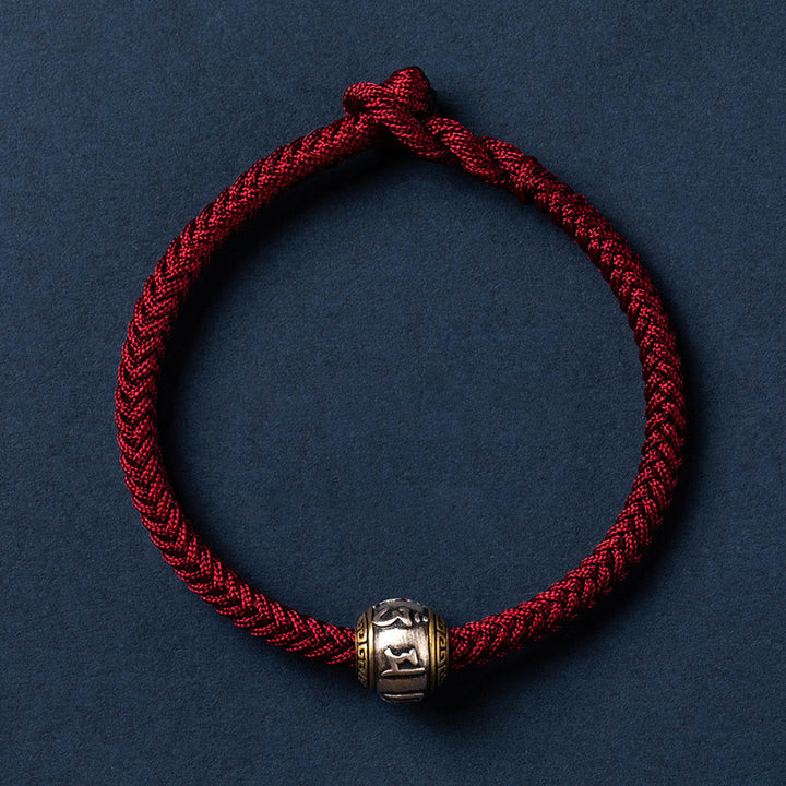 Buddha Stones925 スターリングシルバー チベット ハンドメイドオーム・マニ・パドメ・フム幸運の守護 キングコングノット 編み込みブレスレット