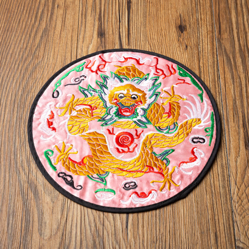 Buddha Stones龍刺繍カップマットパッドティーカップコースターカンフーティーマット