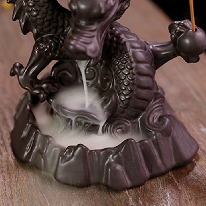 Buddha Stones縁起の良い龍 セラミック 逆流煙噴水 瞑想 癒し 香炉 LED ボール 装飾