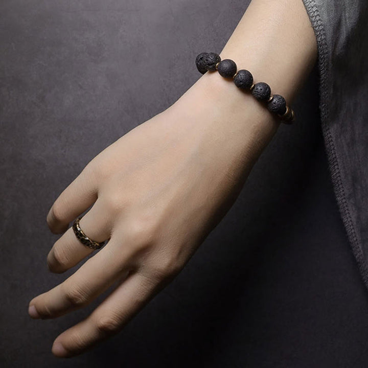 Buddha Stones、溶岩石、レインボーオブシディアン、真鍮製ヒーリングブレスレット - image 7