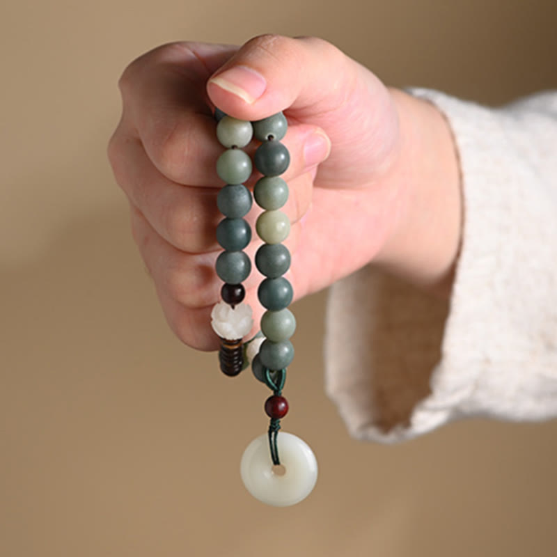Buddha Stonesシアン菩提樹の種子 蓮の翡翠 平和バックル ウィズダム ダブルラップブレスレット