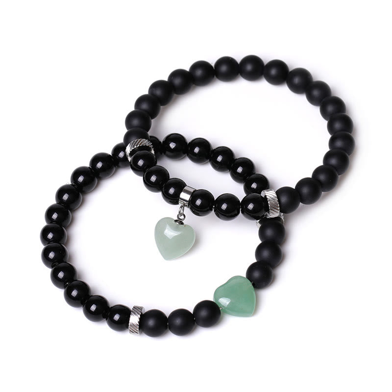 Buddha Stones2個入り ブラックオニキス クリスタルストーン 愛の心を守るサポート カップルブレスレット
