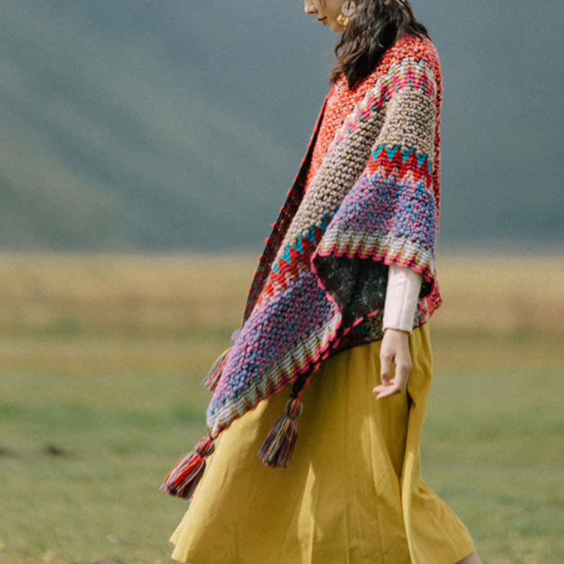 Buddha Stonesチベットショール 編み物 暖かいマント チベットタッセルスカーフ - image 4