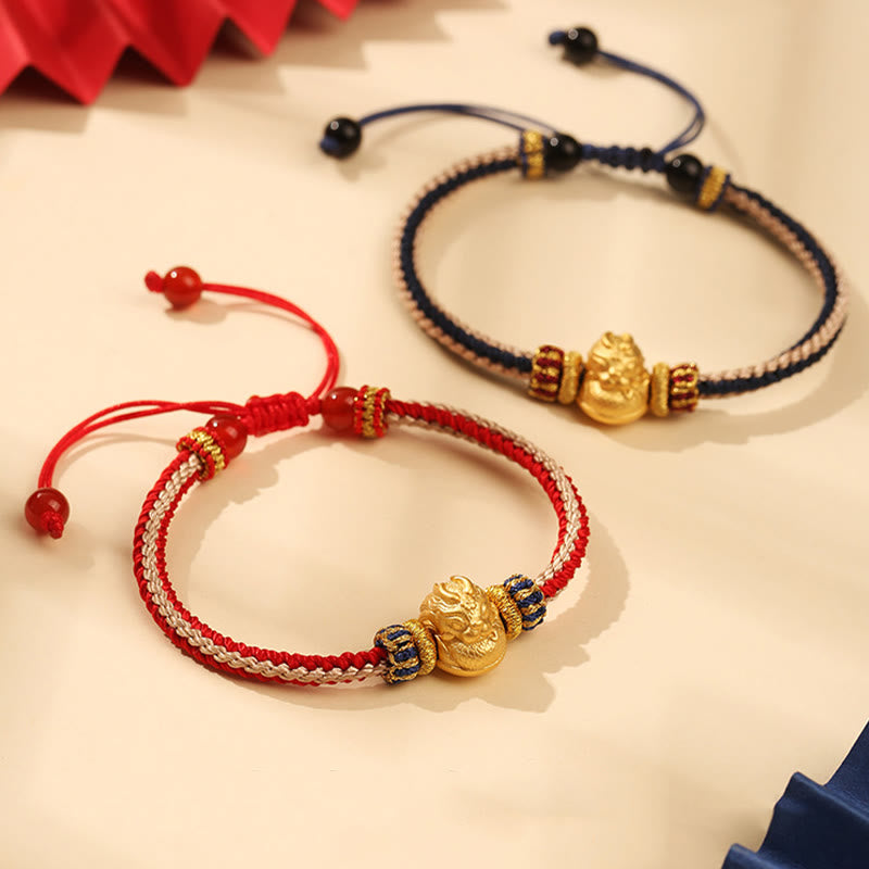 Buddha Stones925スターリングシルバー ベビードラゴン 幸運の力 ハンドメイド編み込みブレスレット