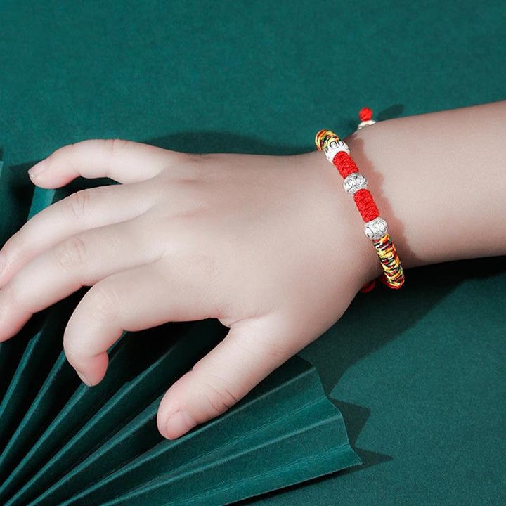 Buddha Stones 925スターリングシルバー キングコングノット マルチカラー レッドストリング 強度ハンドメイド編み込み 子供用ブレスレット