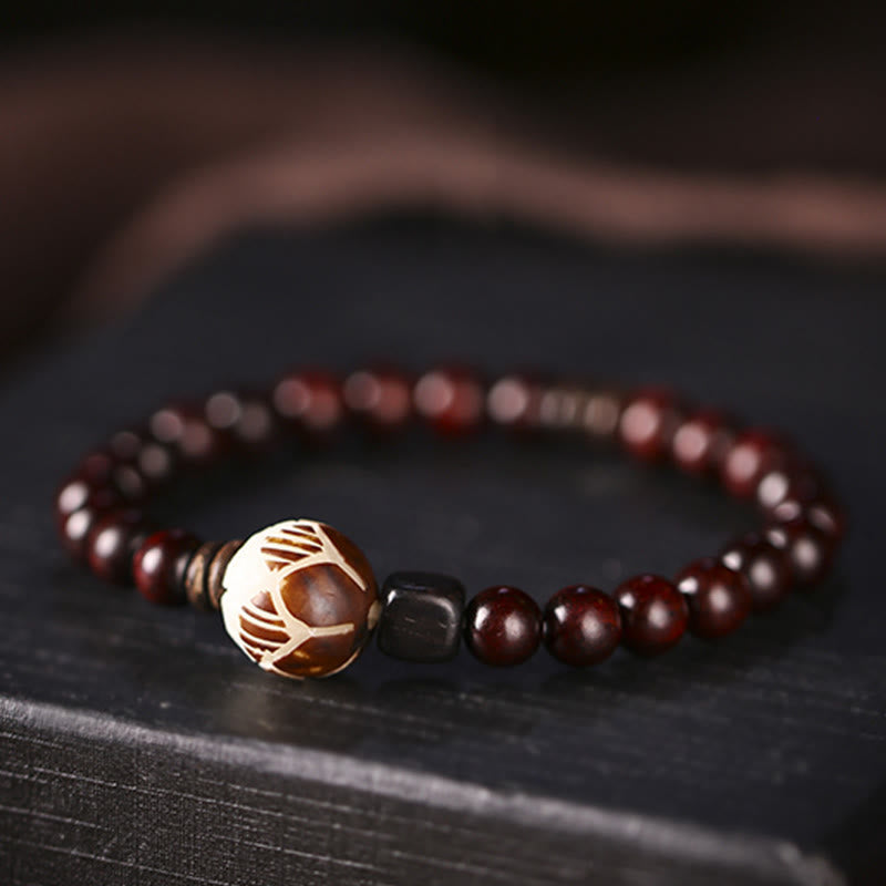 Buddha Stones小葉紫檀菩提樹 彫刻護身ダブルラップブレスレット