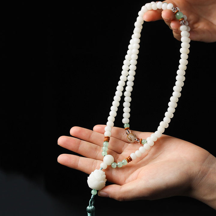 Buddha Stonesホワイト 菩提樹Mala108個 守護ブレスレット