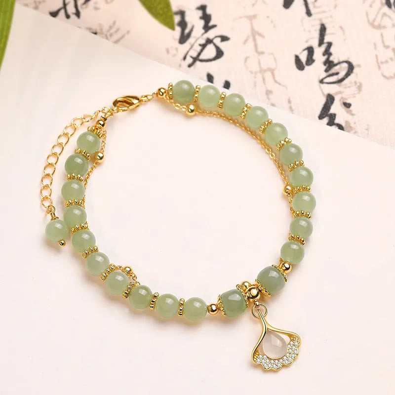 Buddha Stones翡翠 葉 イチョウ チューリップ ピーナッツ 福 キャラクター 幸運 ビーズ ブレスレット