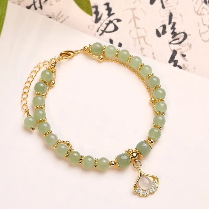 Buddha Stones翡翠 葉 イチョウ チューリップ ピーナッツ 福 キャラクター 幸運 ビーズ ブレスレット