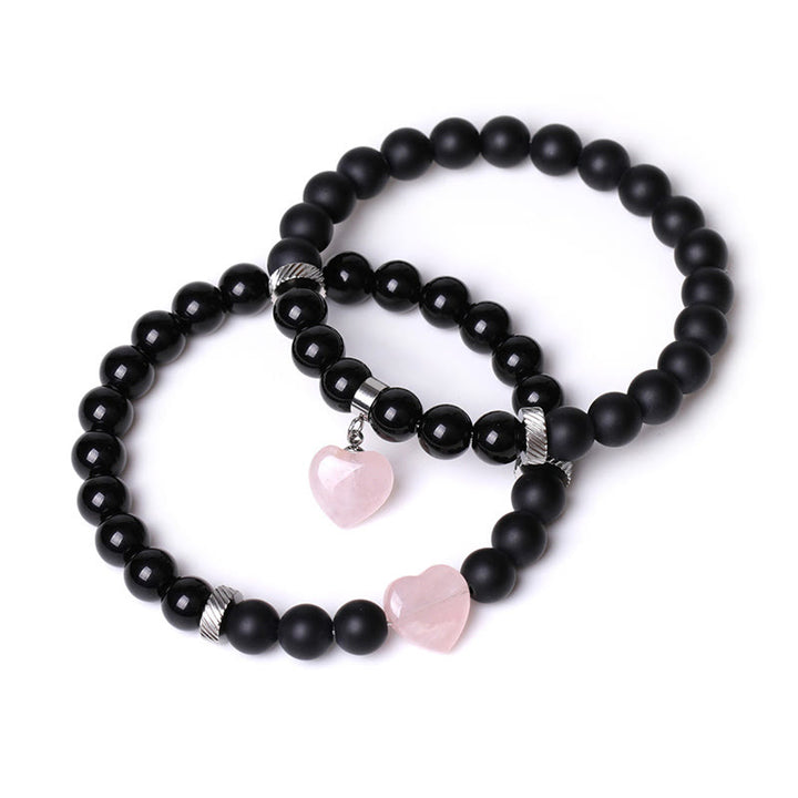 Buddha Stones2個入り ブラックオニキス クリスタルストーン 愛の心を守るサポート カップルブレスレット