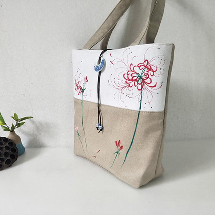 梨花 梅 桃の花 竹刺繍 キャンバス 大容量 ショルダーバッグ トートバッグ - image 43