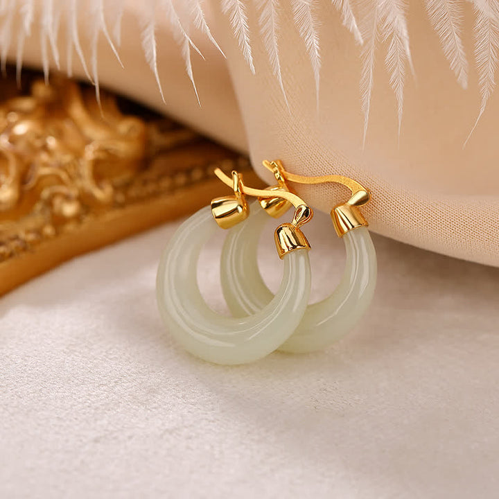 Buddha Stonesラウンド翡翠シアン翡翠繁栄幸運ドロップイヤリング - image 2